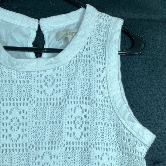 LOFT Womens Blouse White Crochet Sleeveless Cotton Blend Large - Picture 4 of 12